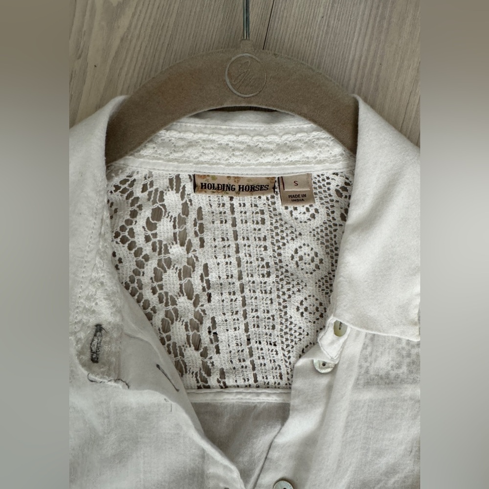Anthropology Holding Horses Lace Long Sleeve Cotton Blend Shirt Size S - Picture 11 of 16